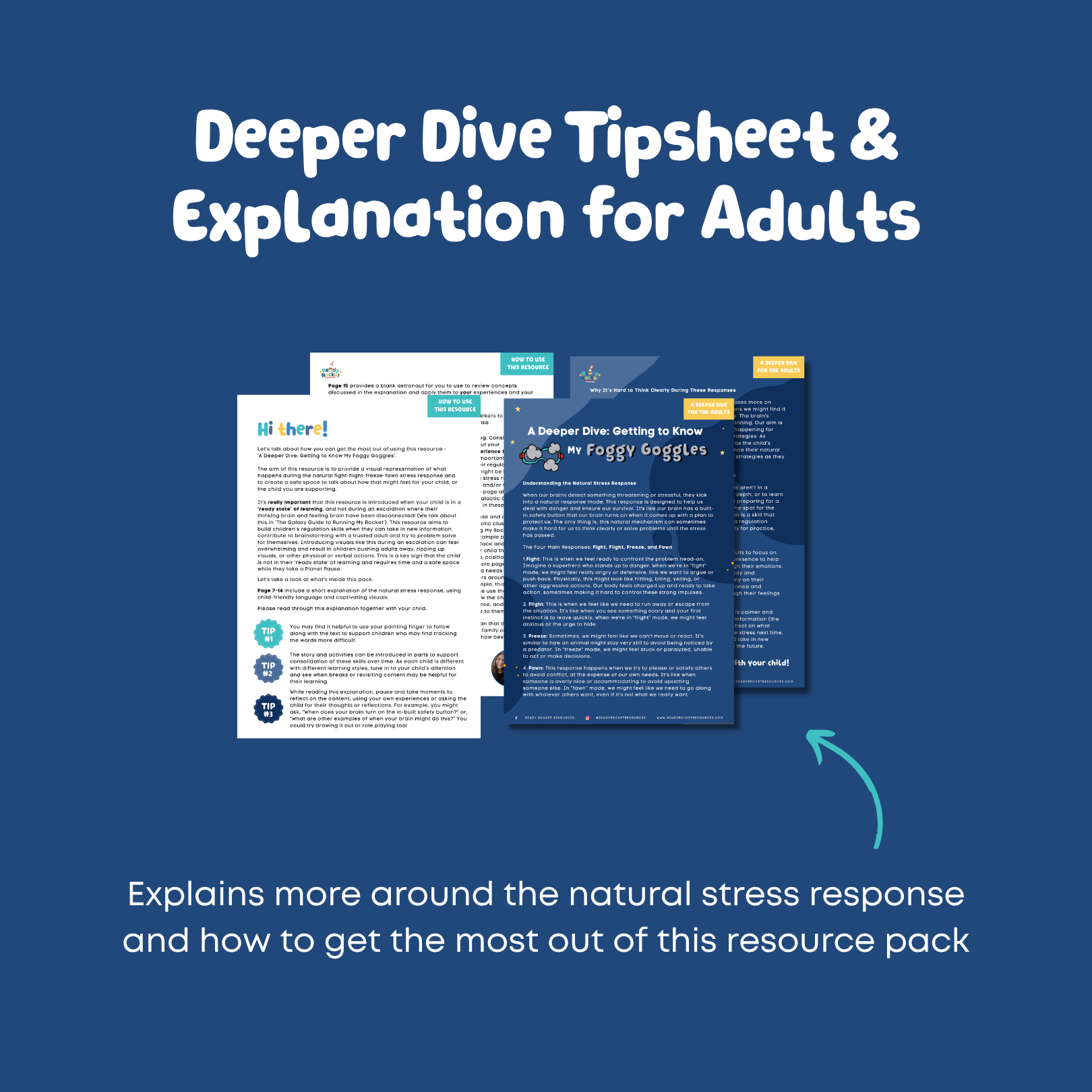 Deeper Dive Tipsheet & Explanation for Adults on a blue background